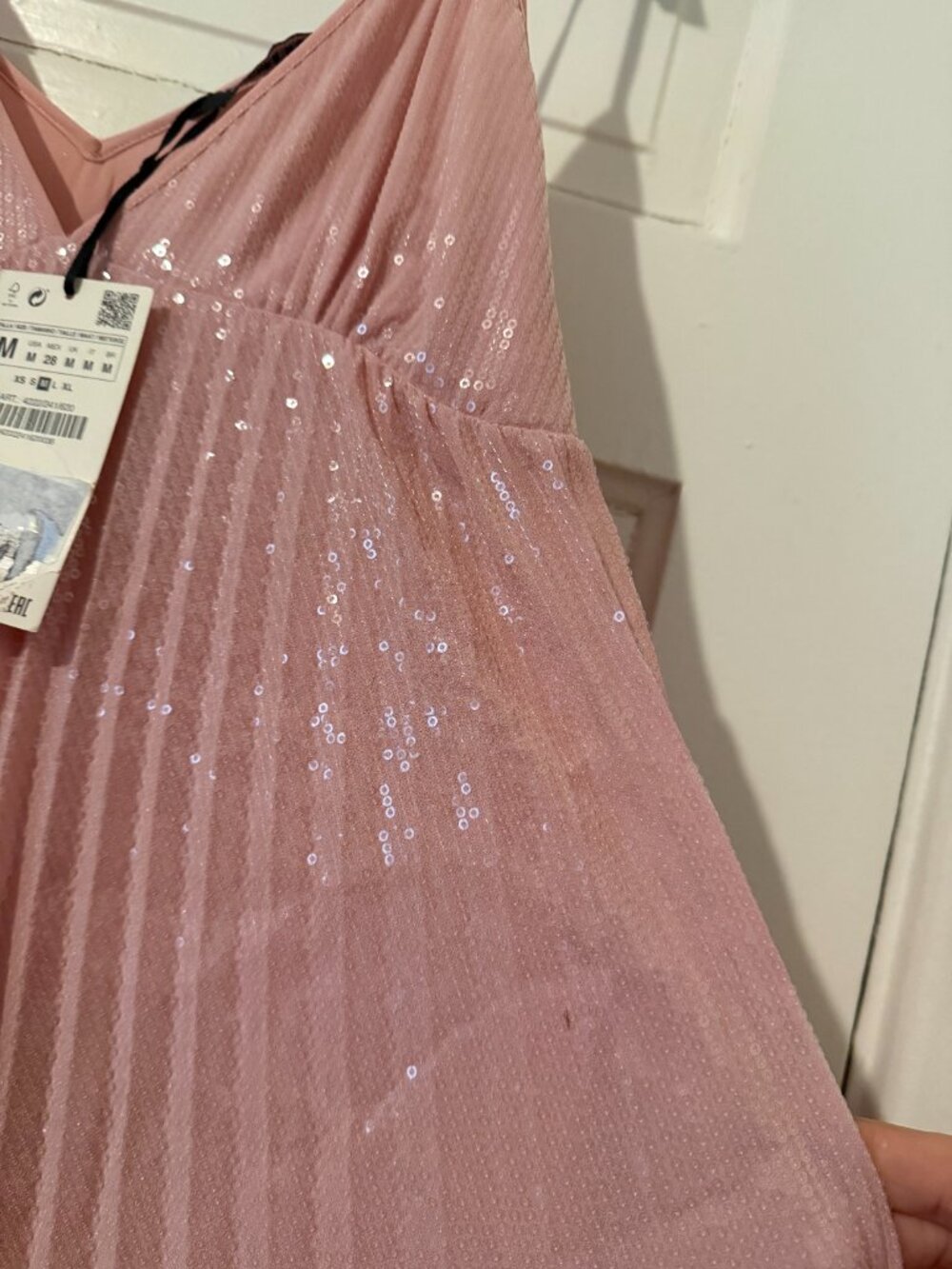 Zara Pink Sequin Pleated Midi Dress SzM - Picture 5 of 8